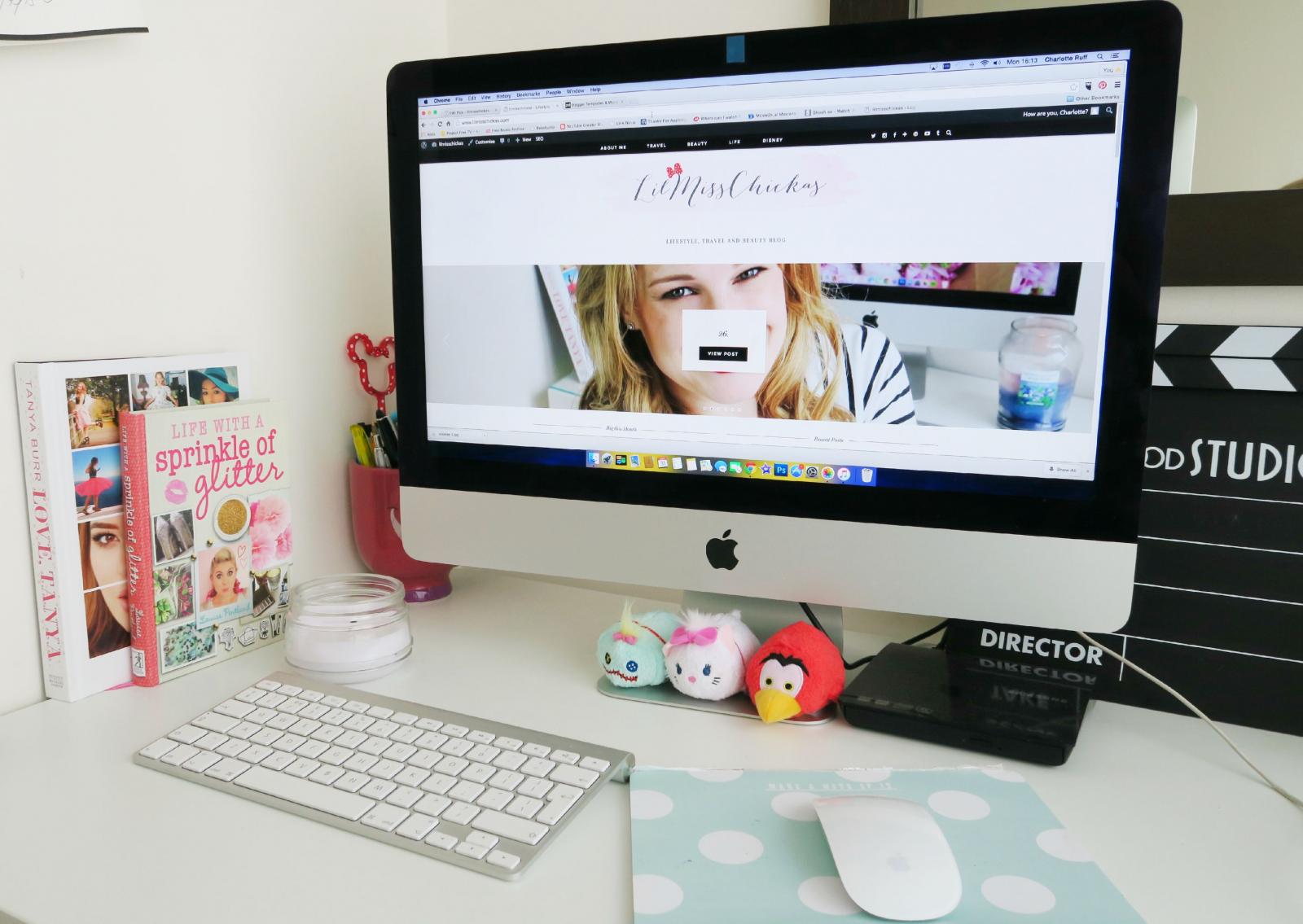 A picture of a blogger desk and lilmisschickas blog makeover